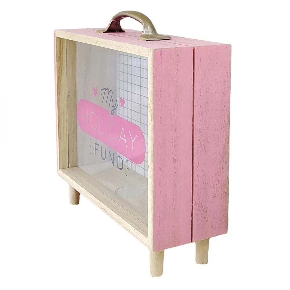 

Pink Piggy Bank Retro Transparent Window Large Capacity Wooden Coin Bank For Adults Decorative Saving Pot Home Office