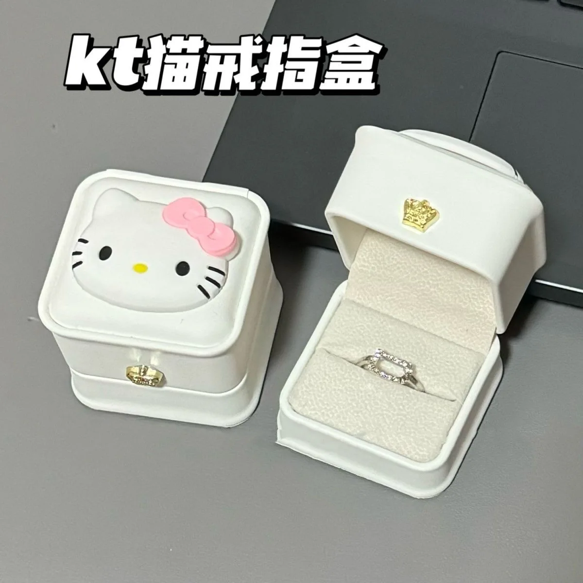 

New Hello Kitty Ring Box Anime Cartoon Sanrio Accessories Men's Proposal and Confession Ring Box Women's Jewelry Box Gift