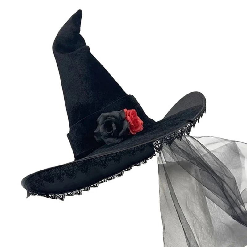 Role Playing Witch Hat Elegant Laces Witch Hat Steel Rings Wizard Unisex Hat