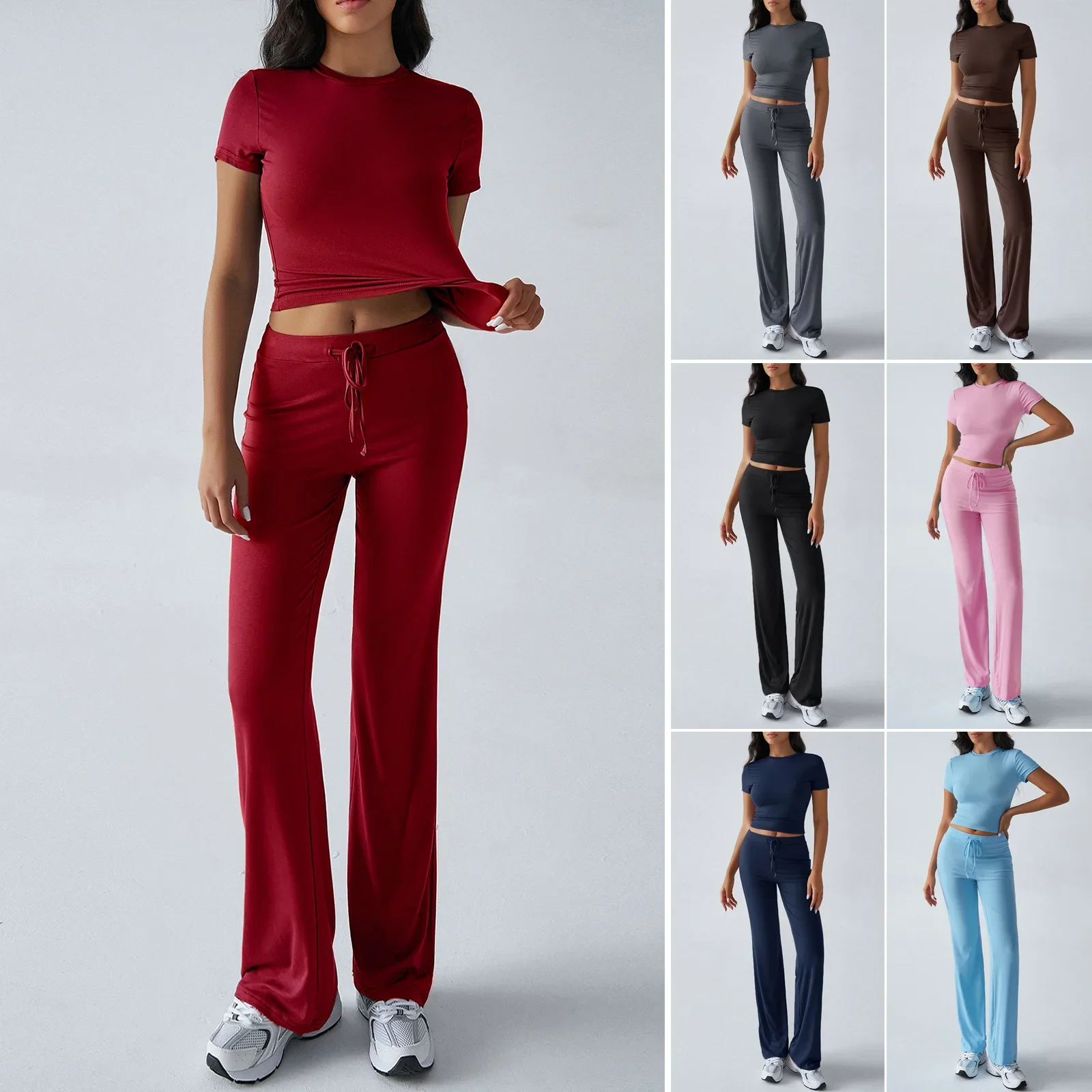 

European and American women's clothing 2025 spring and summer temperament solid color round neck urban casual fashion suit women