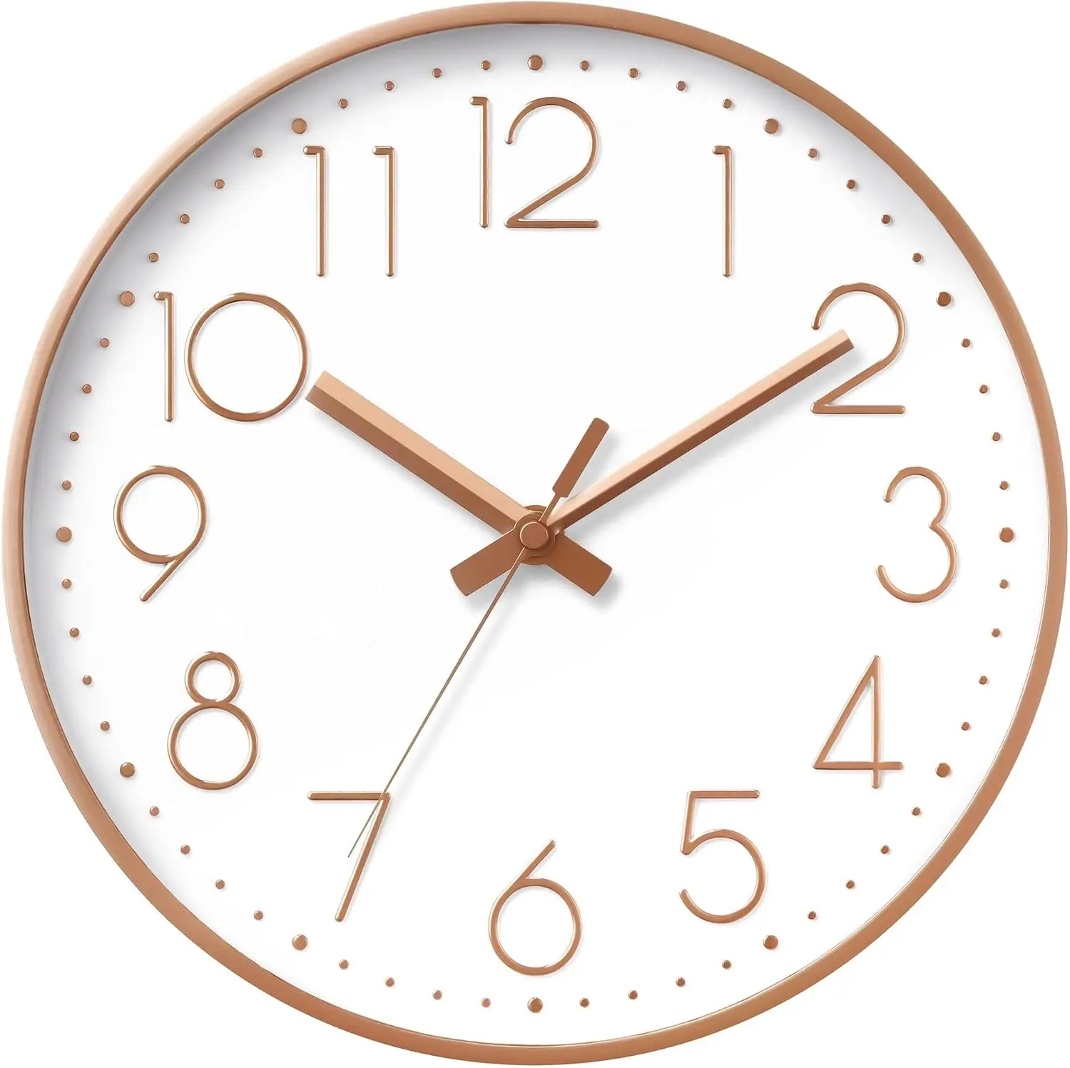 Reloj de Pared Silencioso de 8 Pulgadas - Decoración Moderna 3D sin Tictac, Funciona con Batería, para Cocina, Oficina en Casa, Baño, Dormitorio (Oro Rosa)