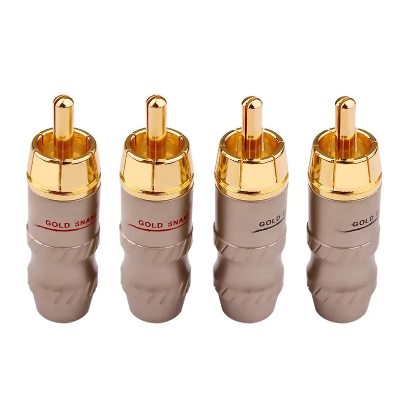 4pcs Male Audio Video Connector Gold Adapter For Cable DIY gold snake RCA Plug HIFI Goldplated Audio Cable RCA