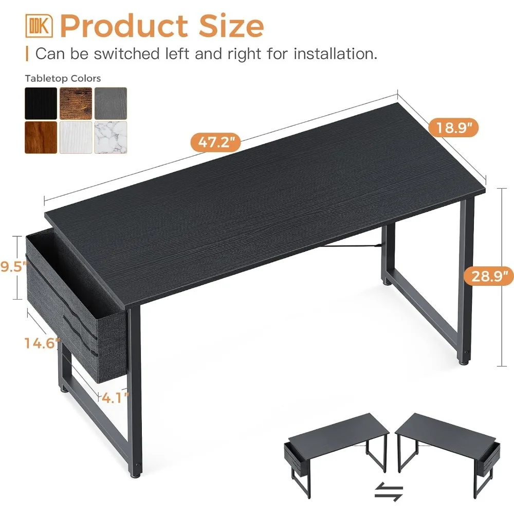 Computer Desk Large Office Desk, 48 Inch Writing Desk with Storage, Modern PC Desk Work Table with Headphone Hook