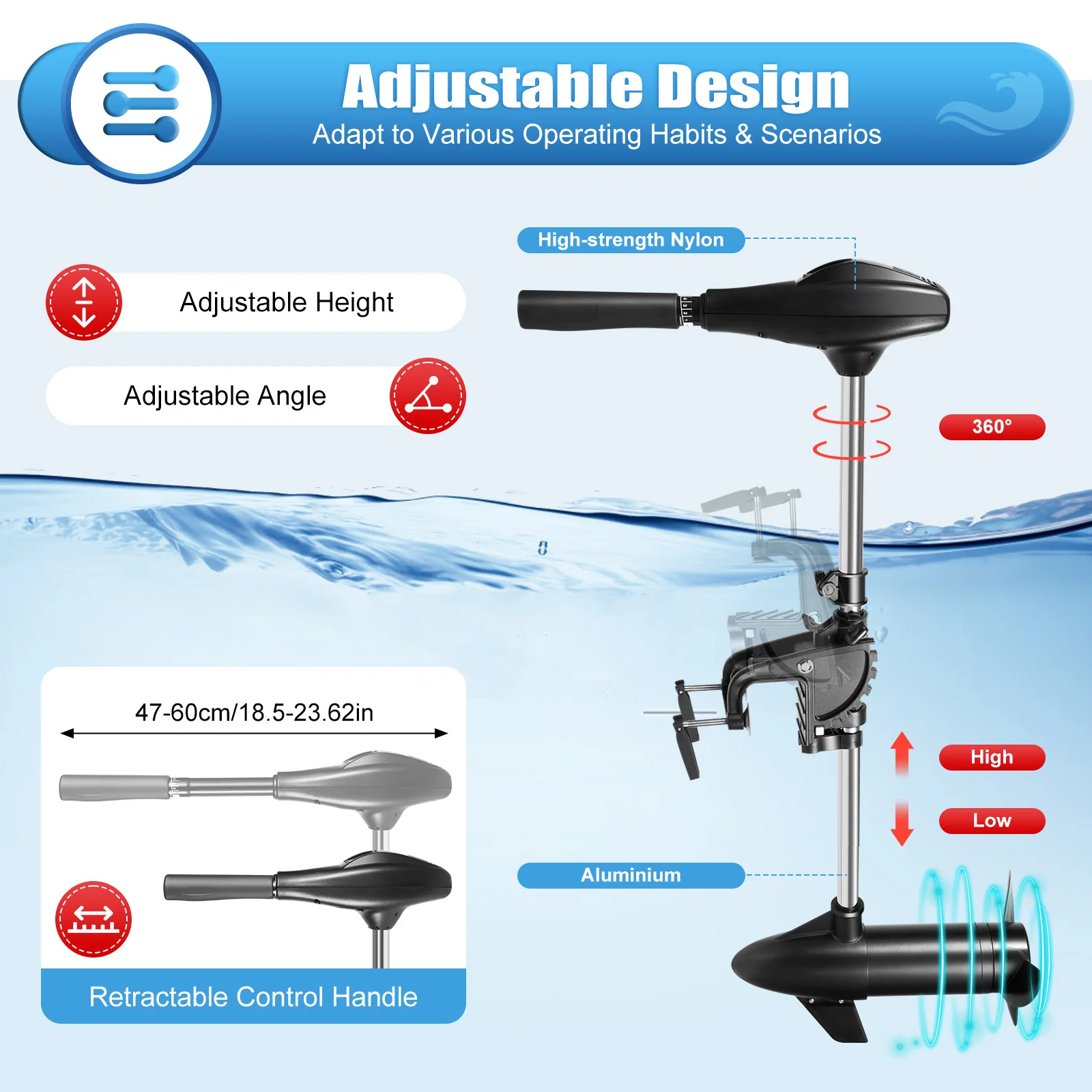 612 واط قوارب محركات خارجية كهربائية عملية صامتة 1700 دورة/دقيقة محرك خارجي كهربائي