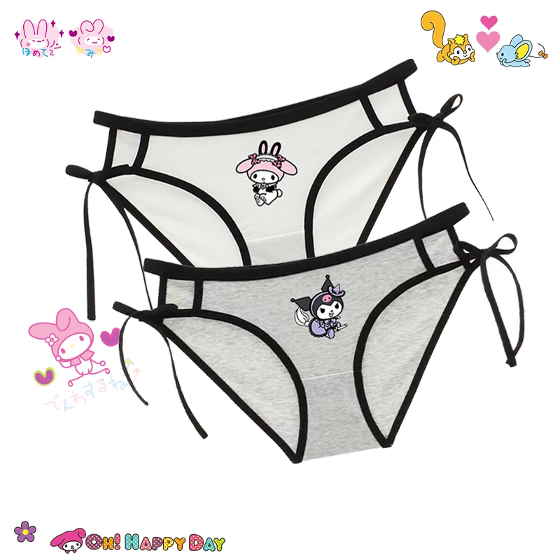 Kuromi Melody Cartoon Anime Cute Kawaii Women Underwear 100% Cotton Breathable Cosy Briefs Adjustable Strap Underpants Girl Gift