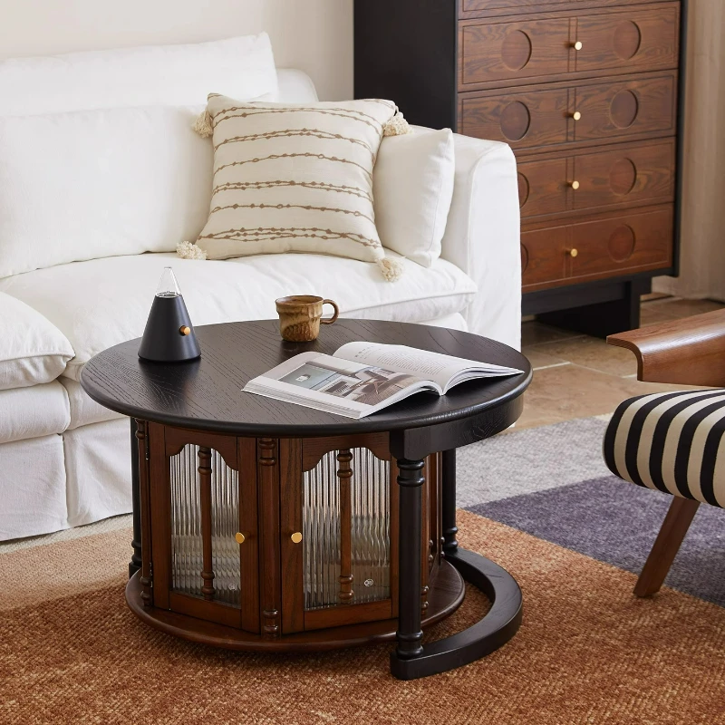 

LTT vintage style solid wood coffee table living room home size round mother and child round table