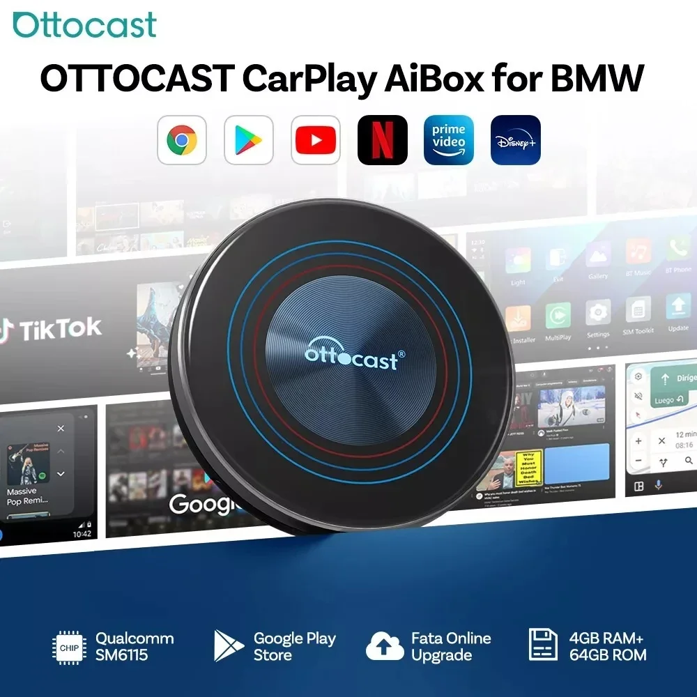 OTTOCAST OttoAiBox I3 Wireless CarPlay Snapdragon 6125 Android 13 AI Box for Netflix for BMW ID6 ID7 ID8 ID9 Car Accessories