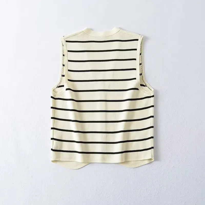 Withered Summer Knitted Vest Striped Single Fashion Breasted Tank Tops Women