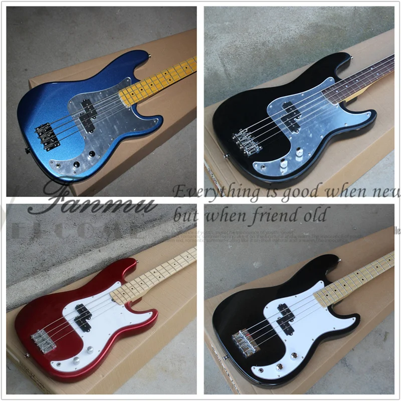 4 strings bass, metal blue body or black body maple  neck,maple fingerboard,mirror pickguard white pickguard can change color