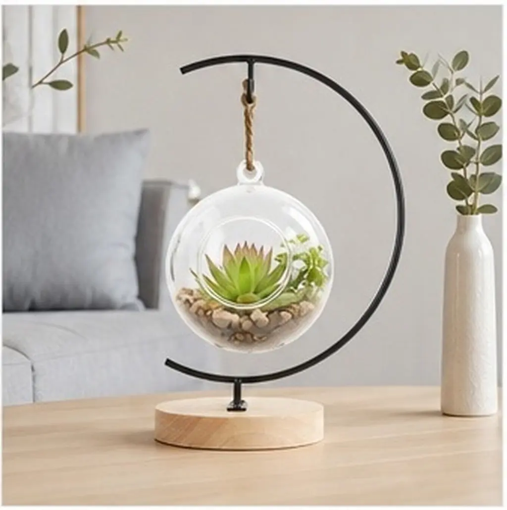 Sturdy Iron and Wood Hanging Display Stand for Terrariums Glass Globes Mini Lanterns Wedding Home Office Decoration Desktop