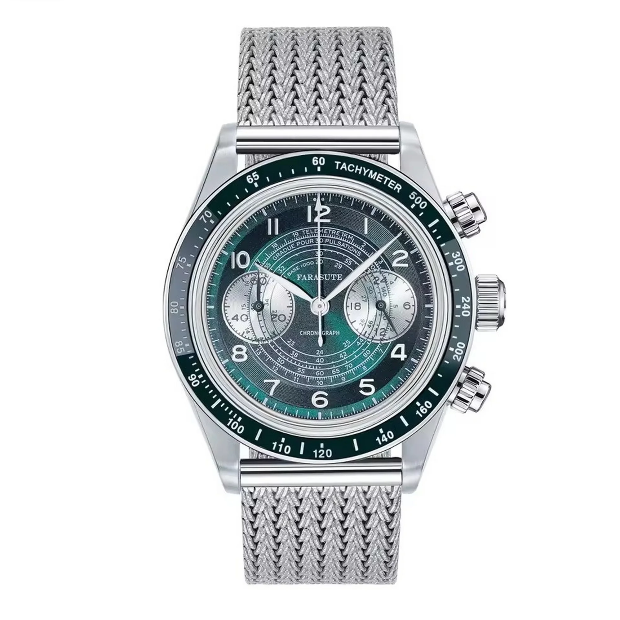 FARASUTE Men Chronograph Watch 39mm Quartz Wristwatch Speed Dial Sapphire Mirror 10ATM Waterproof VK64