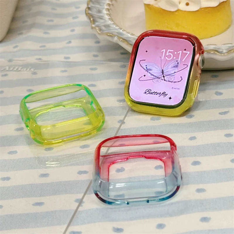 Y2k Clear Candy Color Gradual Change Case Cover dla Apple Watch Case 49 mm 45 40 41 44 Bumper Protective dla iWatch 9 8 7 6 5 SE