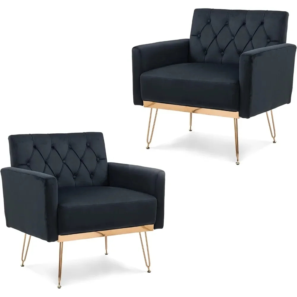 

Accent Chair Set of 2,Velvet Armchair Single Sofa Modern Tufted Upholstered Side Reading Chairs with Arm and Gold Metal Leg