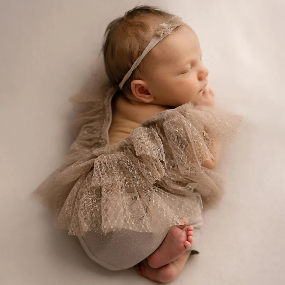 Newborn Photography Outfit Lace Tulle Romper Baby Girl Photo Shoot Props Soft Vintage Newborn Photo Costume 0-3 Months