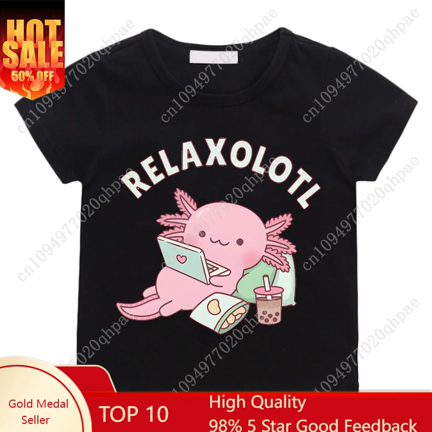 

Cute Relax A Lot Axolotl Kids T-shirt Cartoon Funny Pun Graphic Clothes for Boys/Girls Cotton Short Sleeve Kids Summer Tops Tees