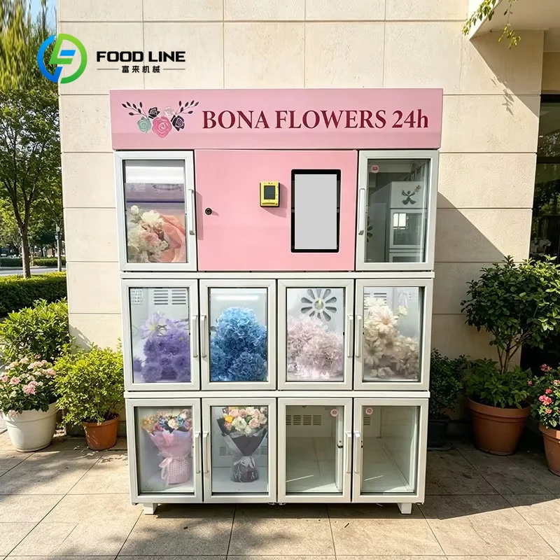 Customized refrigerated floral self‑service locker cabinet grid layout for indoor mall flower retail venue service