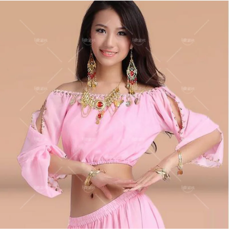 New arrival crystal cotton and mesh belly dance top momen half sleeves  belly dance tops sexy top 9 colors