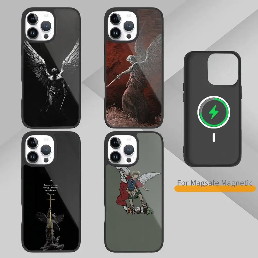 

A-Archangel M-Michael Cross Phone Case For iPhone17,16,15,14,13 Plus,Pro Max Magnetic For Magsafe Wireless Charging