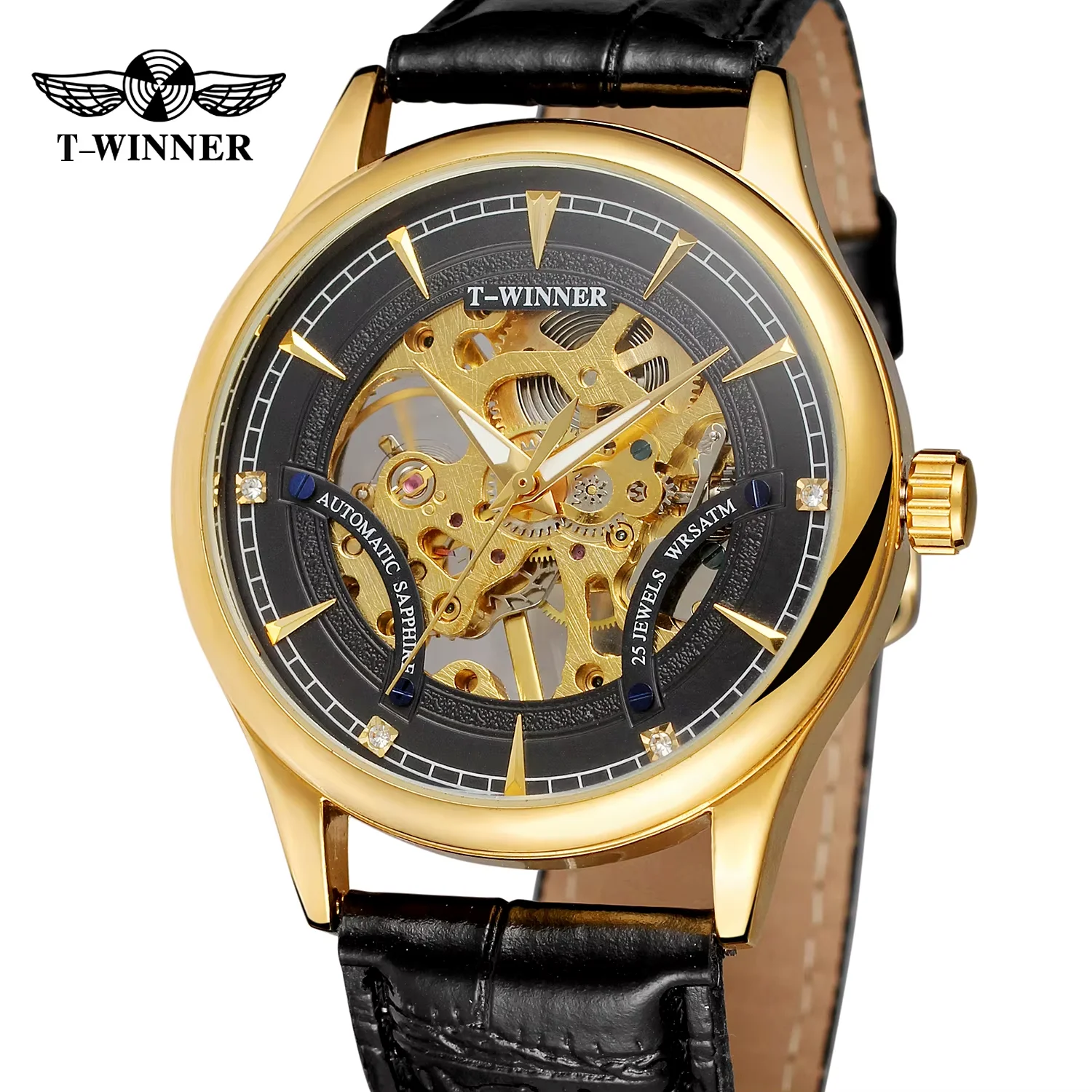 T-winner Mechanical watch Circular hollow bottom mechanical watch Men's belt watch a variety of colors watch