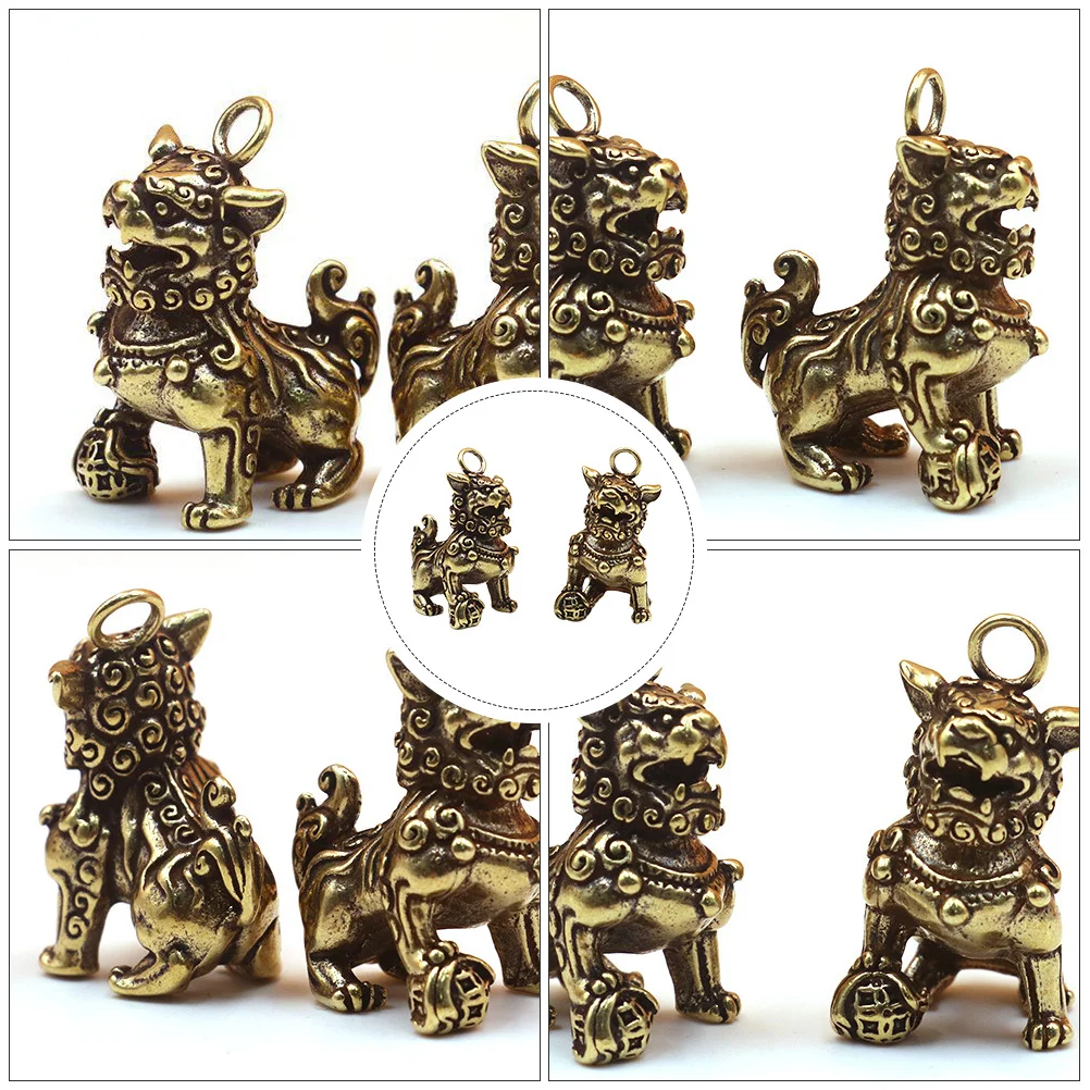 2 قطعة الأسد النحاسي فنغشوي الزينة النمط الصيني سطح المكتب زخرفة الديكور المنزلي الازدهار الثروة رمز النحت #3
