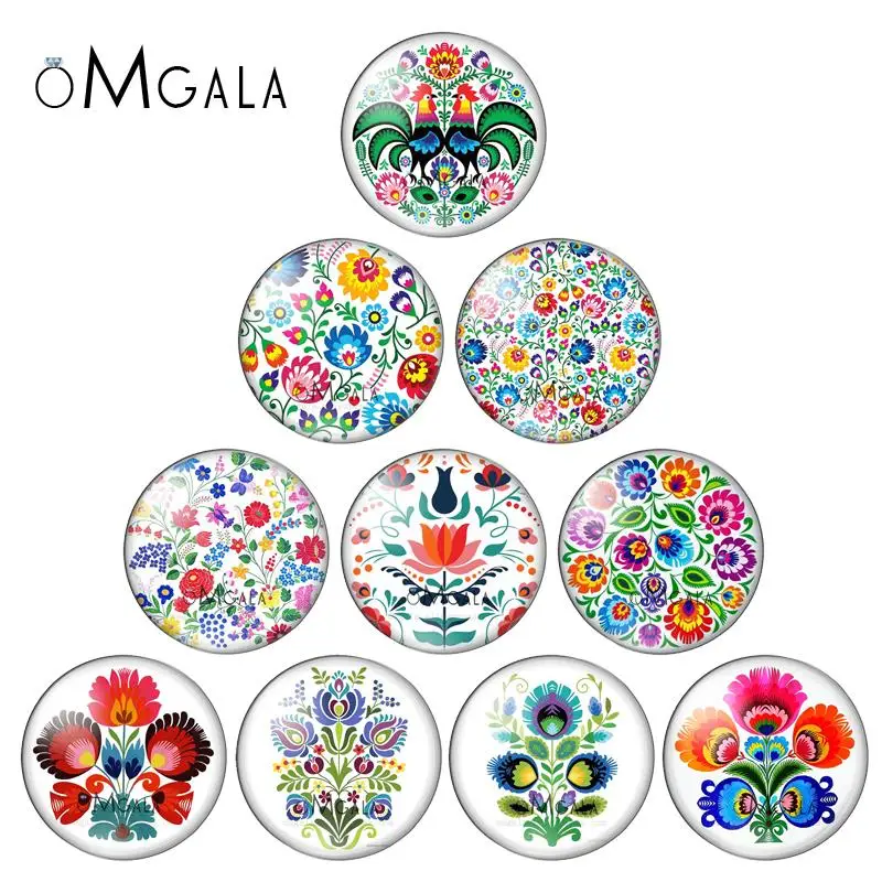 New 12mm/14mm/16mm/18mm/20mm/25mm Polish Folk Art Patterns Glass Cabochon Demo Flat Back Making Findings Jewelry Making