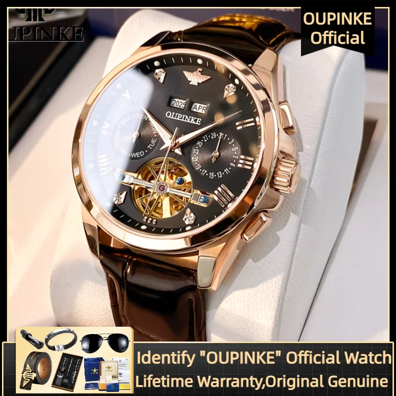 

OUPINKE 3186 Men Watch Luxury Tourbillon Skeleton Waterproof Automatic Mechanical Watch Swiss Sapphire Mirror Business Men Watch