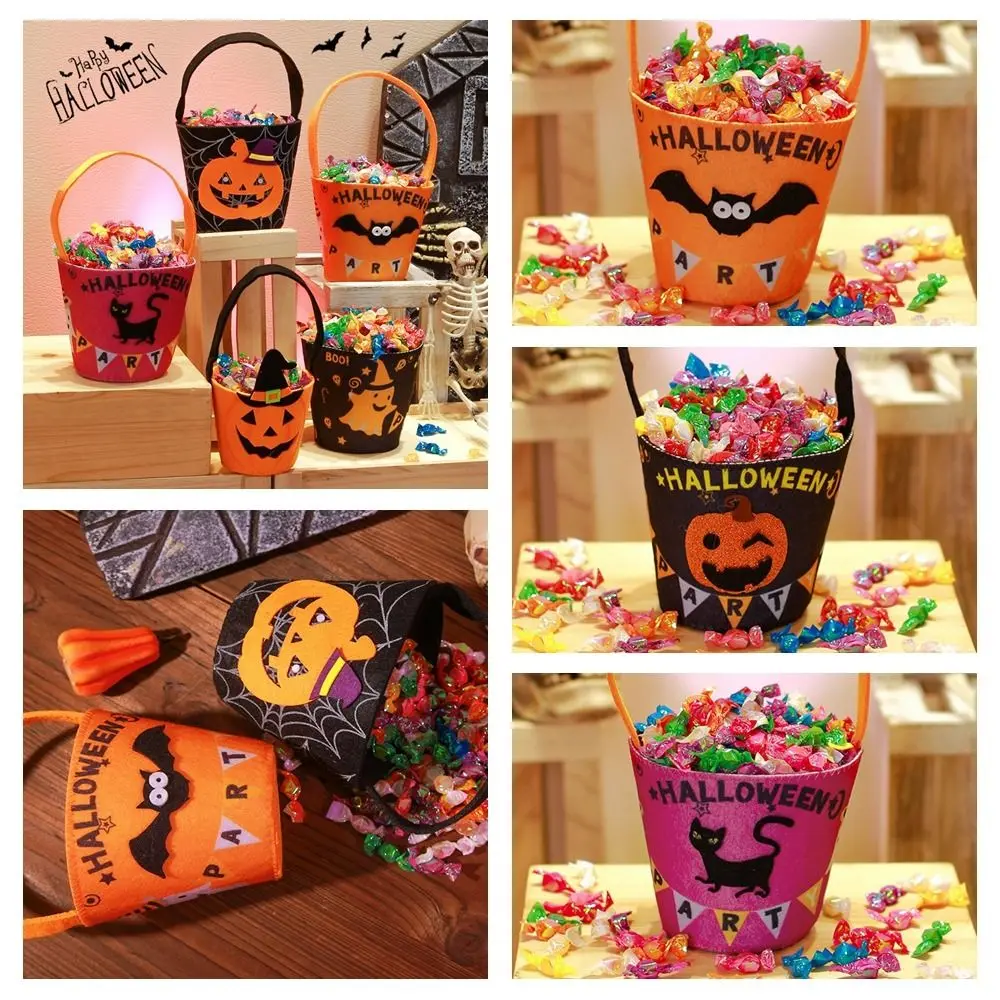 Bolsa de dulces de gran capacidad para Halloween, bolso de mano de calabaza con asa, ideal para regalo de fiesta