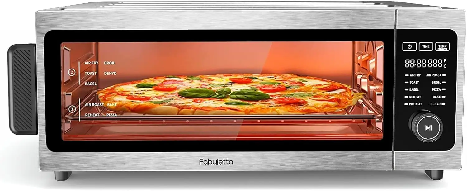 Fabuletta 10-in-1 Toaster Ovens Countertop 1800W, 100-450°F Temperature Control，Flip Up & Away Capability