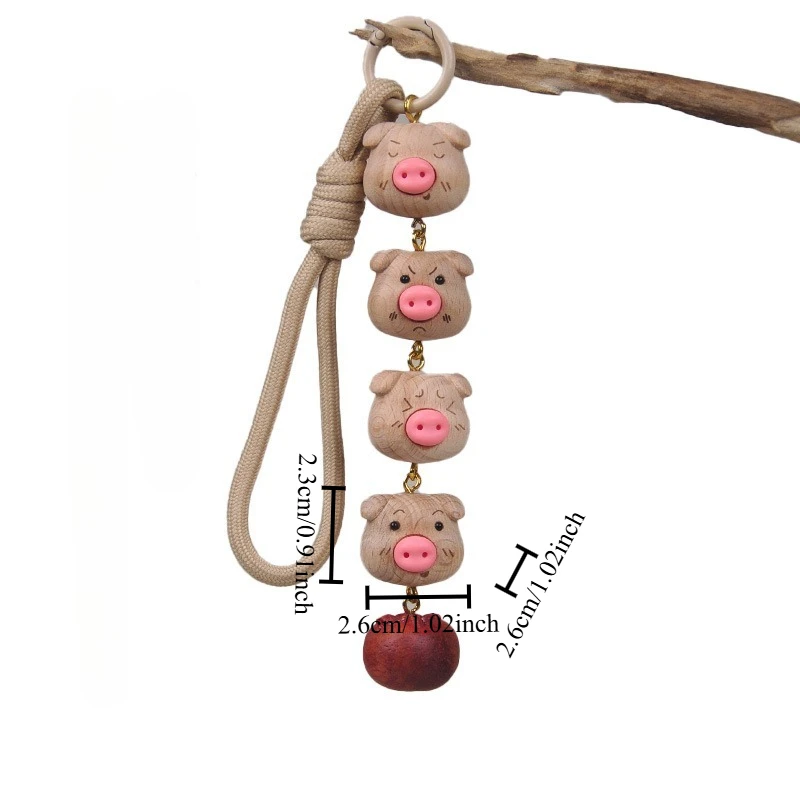 Lucky Beech Wood Pig Head Keychain 
