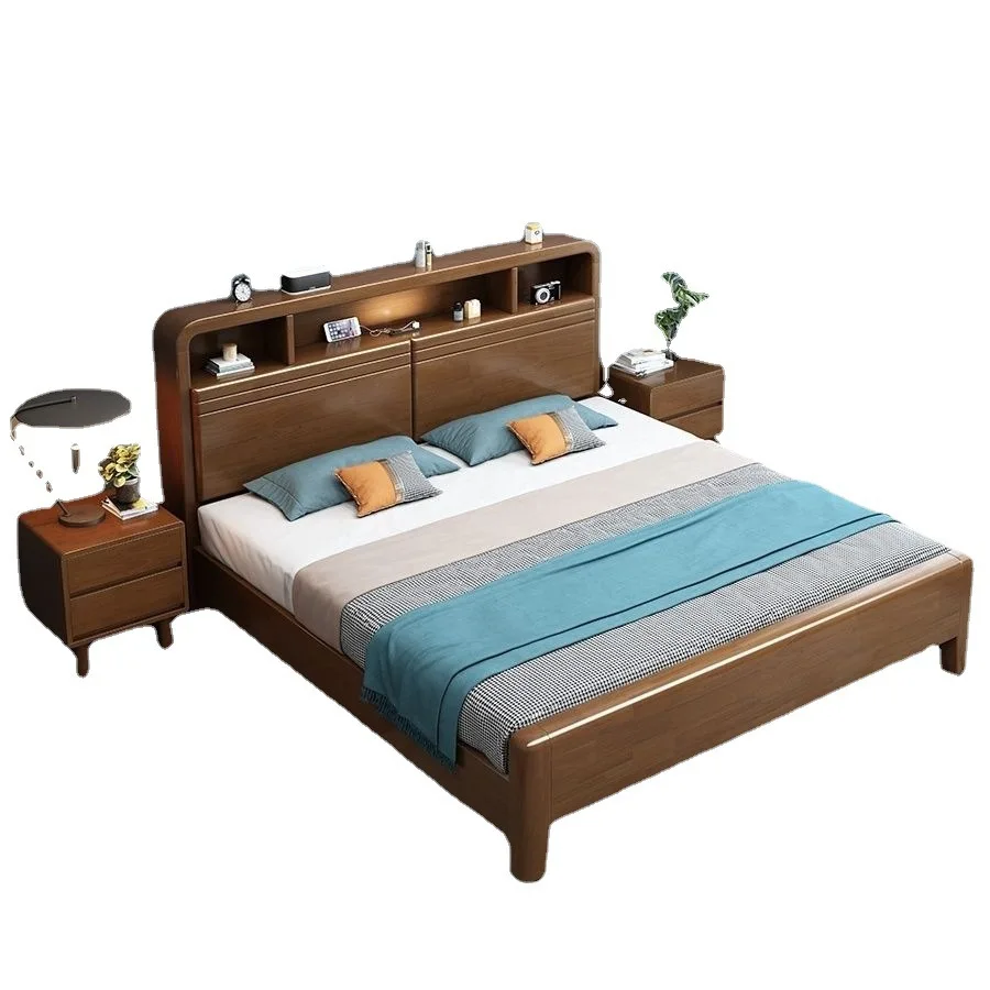 

Nordic, solid wood bed, master bedroom, modern, simple, small apartment, storage