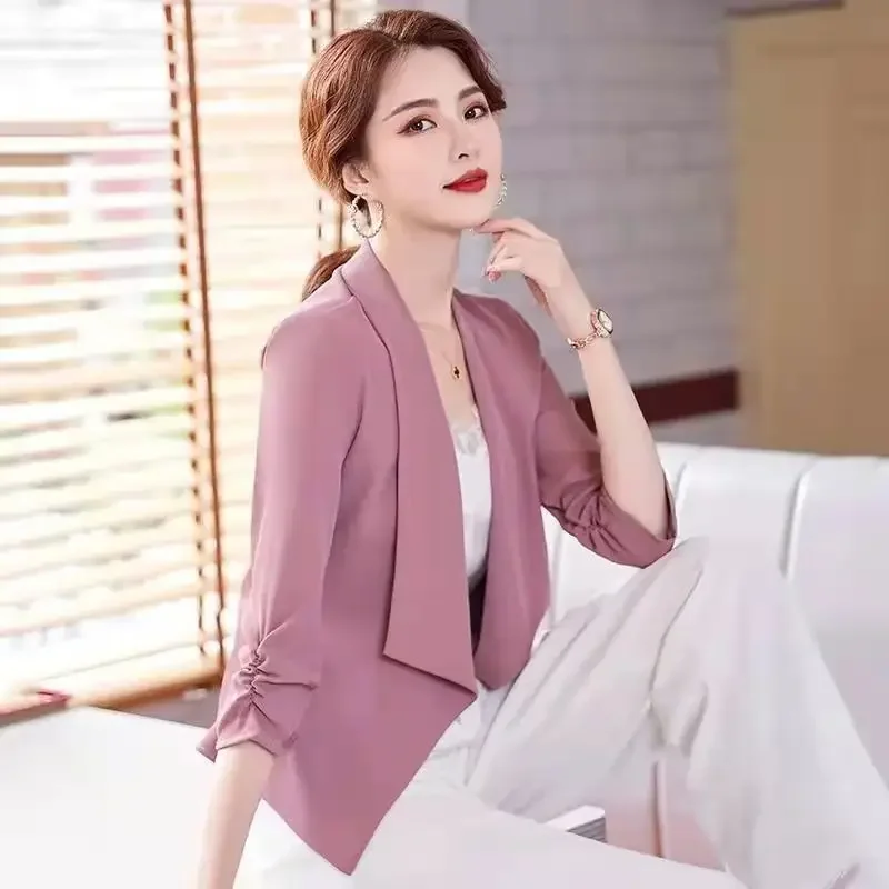 New Summer Clothes Women's Chiffon Blazer Solid Loose Seven-point Sleeve Office Suit 2024 Women Jacket Basic Coats M-5XL Z931