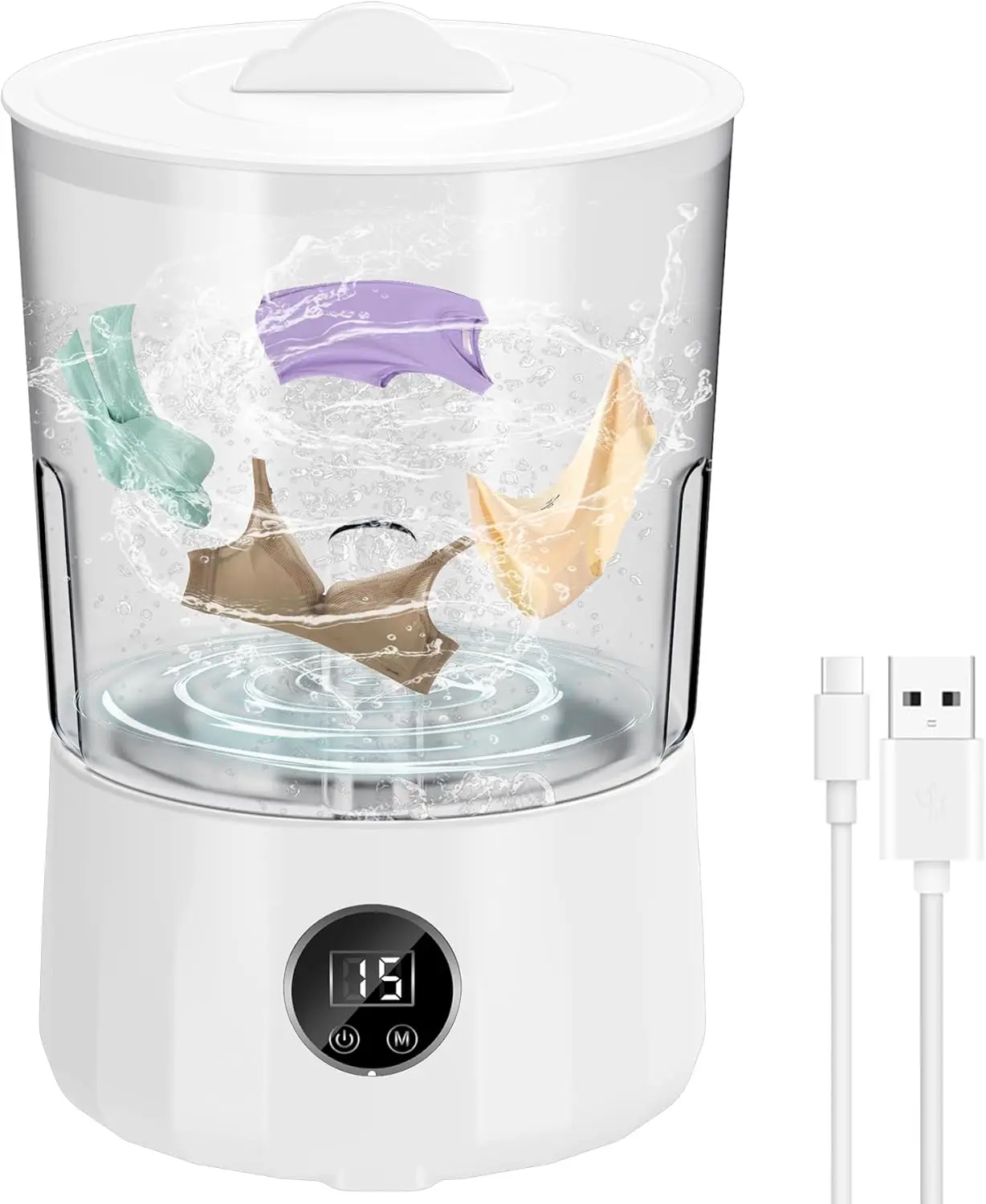 

Перезаряжаемая мини-стиральная машина — компактная портативная стиральная машина с 3 режимами, для нижнего белья, носков, полотенец — белая