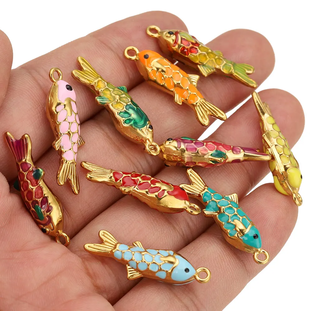 2 قطعة الفولاذ المقاوم للصدأ الملونة المينا الذهب الأسماك Charms المعلقات DIY بها بنفسك القرط مواد المجوهرات صنع قلادة لوازم الحرف