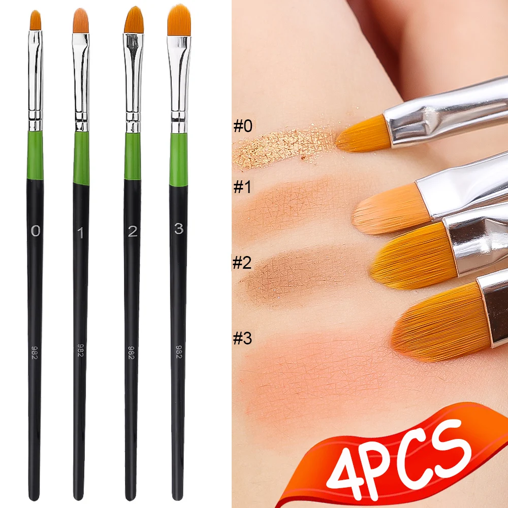 4Pcs Flat Head Concealer Eye Shadow Brush Makeup Brushes Soft Highlighter Contour Eyeliner Brush Face Detail Make Up Tools Girl