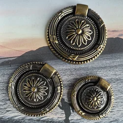 1 PC Vintage Zinc Alloy Antique Bronze Cabinet Handles Round Ring Wardrobe Pulls Retro Drawer Box Knobs Kitchen Accessories