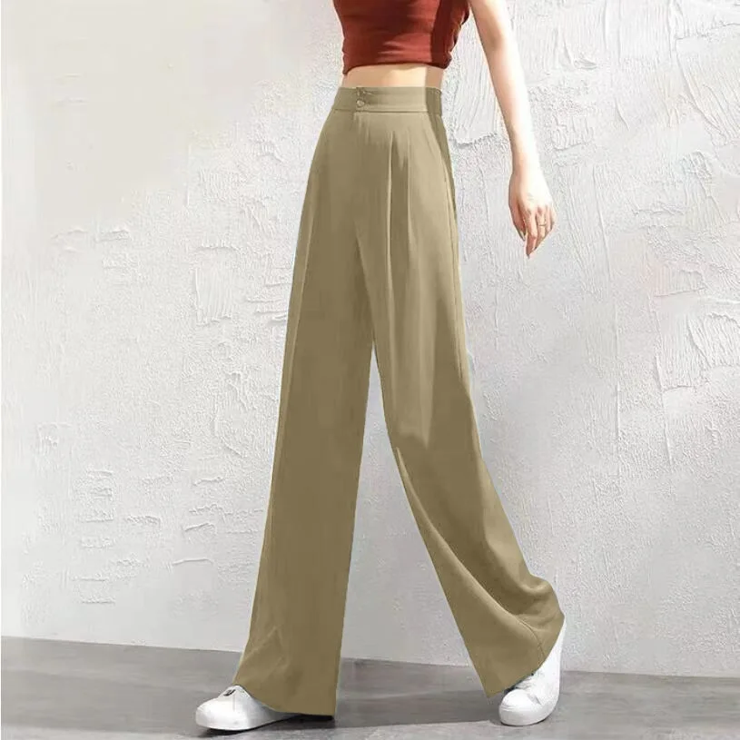 Pantaloni a gamba larga a vita alta da donna Drappeggi per pendolari Ufficio Versatile Casual Slim Pantaloni a figura intera Pantaloni lunghi sottili primavera estate
