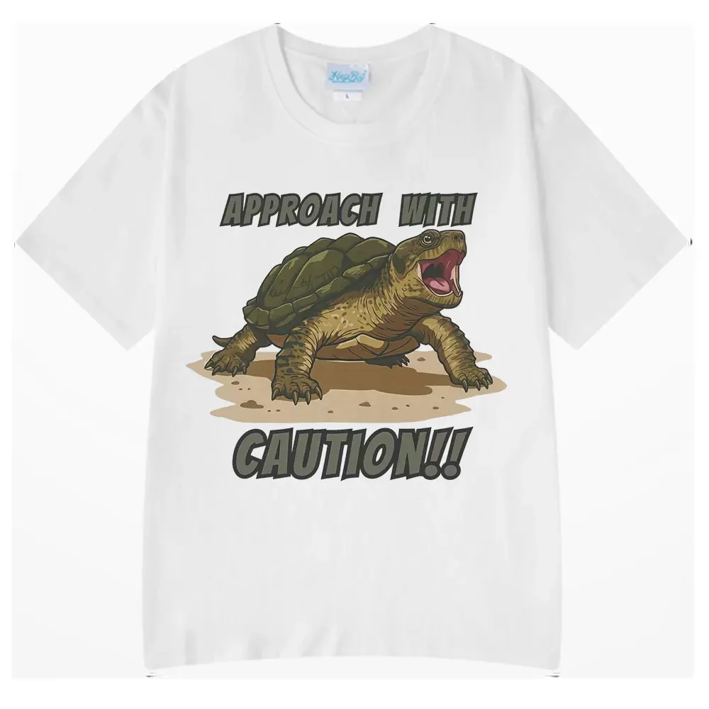 Angry turtle biting T-shirt beware of getting close! Funny graphic T-shirt for women summer T-shirt gift for animal lovers.
