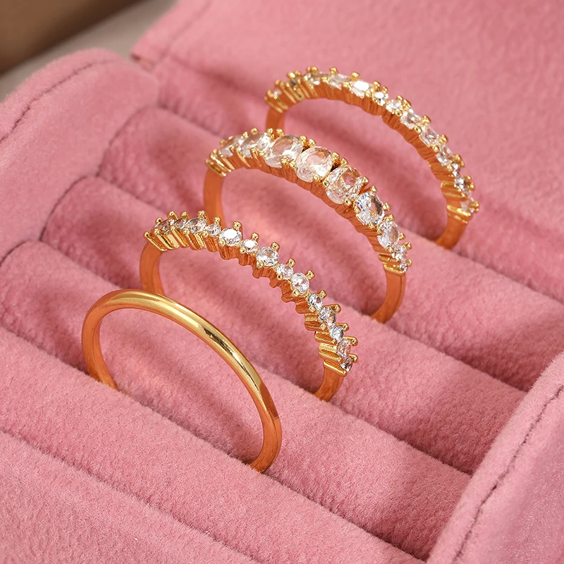 4pcs 14k Gold Plated Stacking Rings with Shining Zirconia - Perfect ForWeddings, Parties, and Everyday Wear