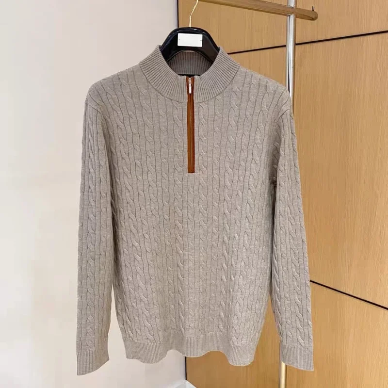 Laoqian Fashion Men's Autumn-Winter Half-Zip Wool Sweater Luxury Men's Autumn-Winter Standing Collar Wool Blended Casual Sweater