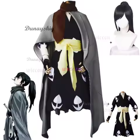 Anime Dororo Hyakkimaru Cosplay Costume Japanese Warrior Kimono Robe Cloak Coat Scarf Wig Adult Man Woman Halloween Suit