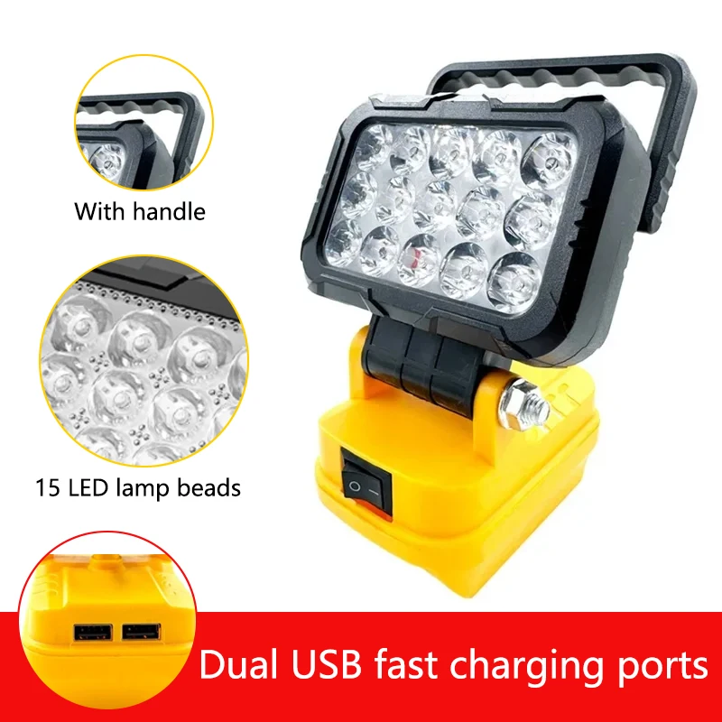 For Dewalt Cordless LED Light 3Inch searchlight With handle dual USB charging ports For Dewalt 18V Battery DCB200 DCB120 DCB201