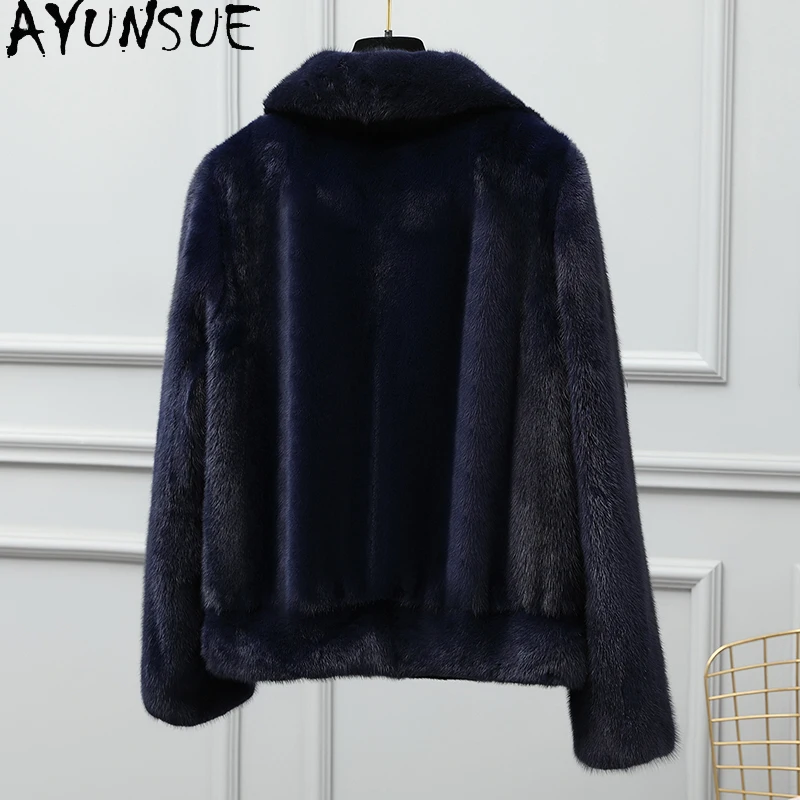 AYUNSUE 천연 밍크 퍼 코트 여성 의류 럭셔리 리얼 퍼 코트 여성용 전체 밍크 신상 겨울 자켓 2025 여성용 코트