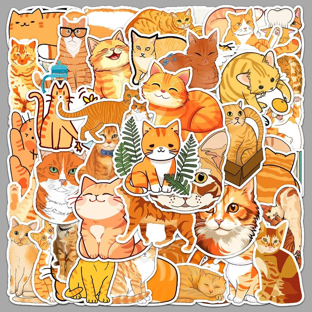 10/50Pcs Kawaii Animal Pets Orange Cat Graffiti Stickers Aesthetic Ginger Cat Scrapbook Stationery Refrigerator Sticker Decal