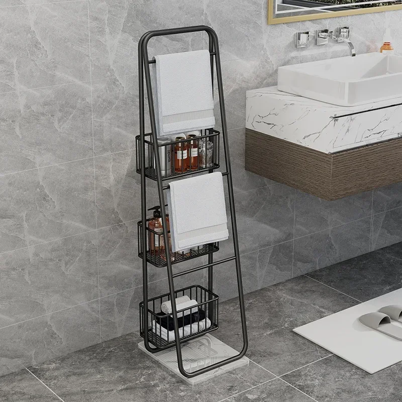 Light Luxury Iron Art Towel Holder - Floor Standing Bathroom Storage Shelf, Elegant Home Bath Organizer, Durable Design