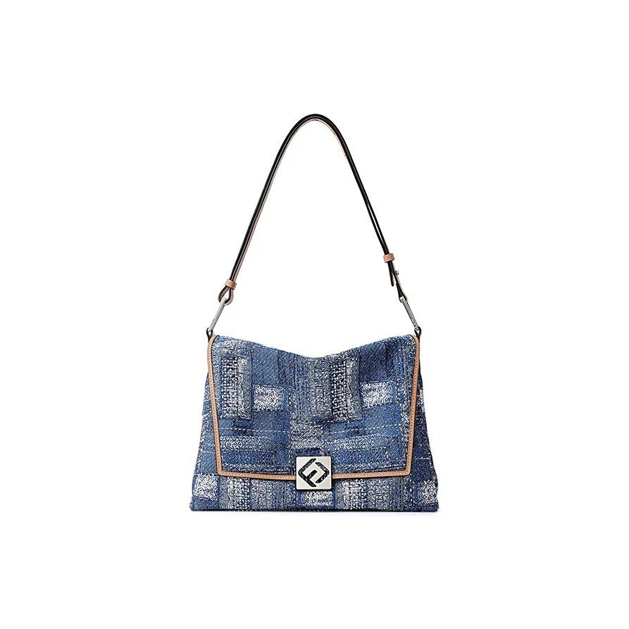 FION Fabric Portable Crossbody Bag, Shoulder Bag Regular Women's Dark Blue & Camel FAAFAKW118