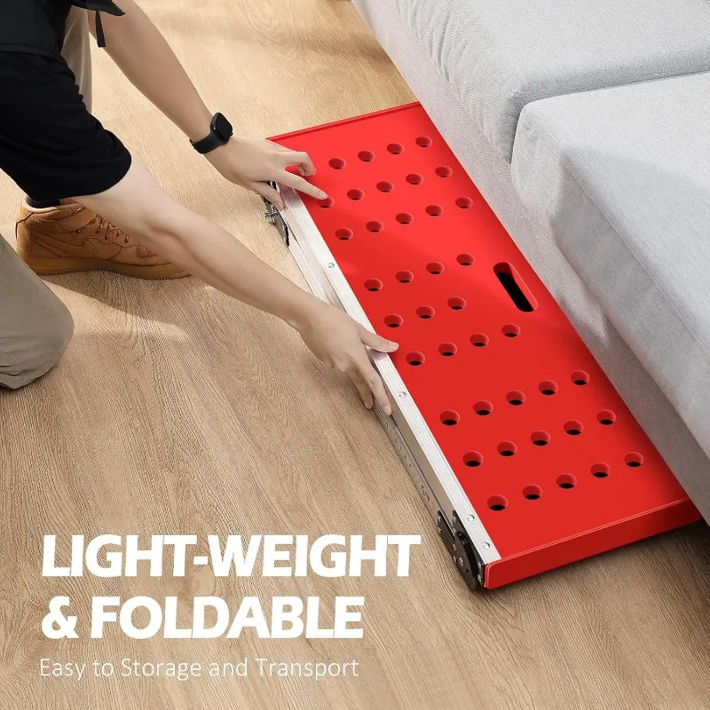 Folding Work Platform, Adjustable Step Ladder with Anti-Slip Feet Cover, Lightweight Stepladder with Safety Lock for Home