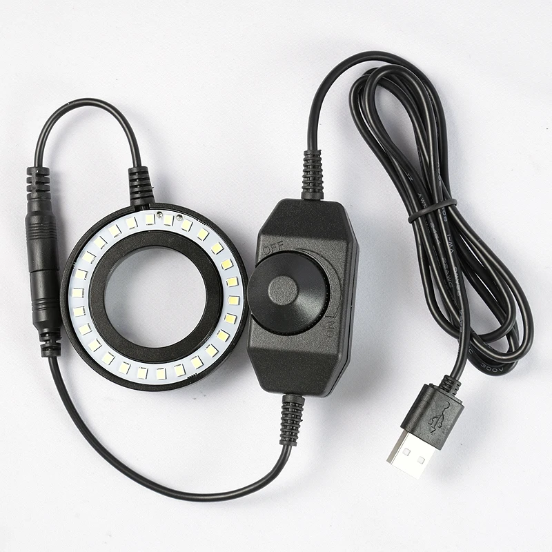 Anillo de luz LED ajustable ultrafino, lámpara iluminadora para microscopio con ZOOM estéreo, enchufe USB, 26 LED