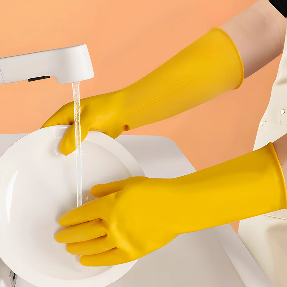 

Водонепроницаемые латексные перчатки для мытья посуды, чаша для мытья одежды, чистка овощей, бытовые водонепроницаемые желтые перчатки
