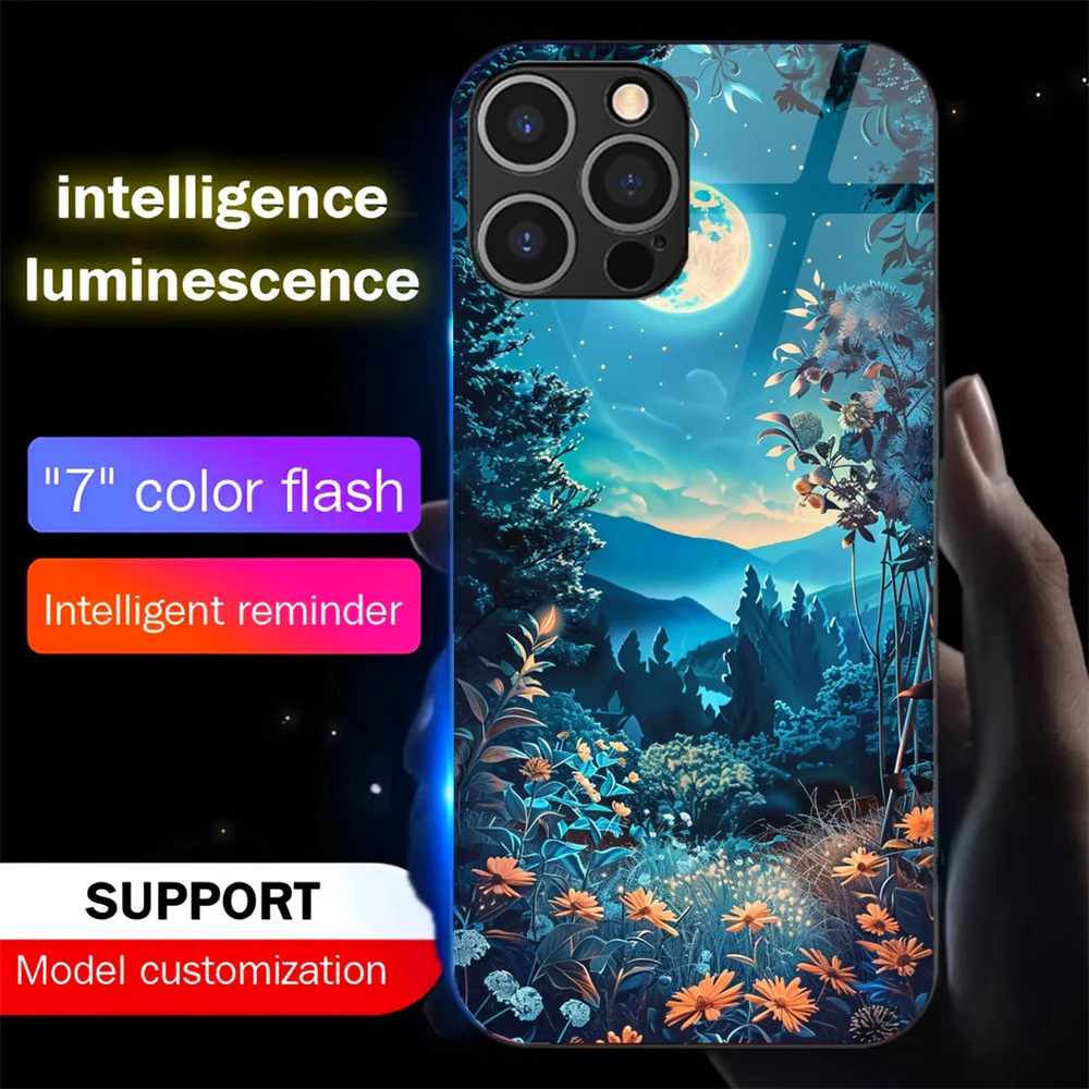 

Starry Sky Forest Led Light Phone Case Call Flash Glitter Cover For Samsung S25 S24 S23 S22 S21 S20 FE Note 10 20 Plus Ultra