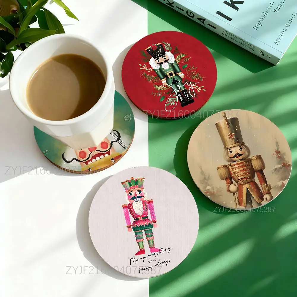 

Nutcracker Christmas Pattern Art Coasters Round Wooden Heat Resistant Non-Slip Home Decor Gift Multifunctional